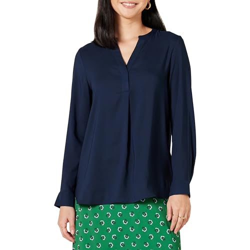 Amazon Essentials Damen Langärmlige Popover-Bluse aus Georgette mit lockerer Passform, Marineblau, S von Amazon Essentials