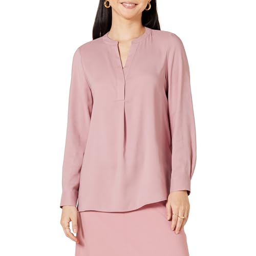 Amazon Essentials Damen Langärmlige Popover-Bluse aus Georgette mit lockerer Passform, Mauve, M von Amazon Essentials