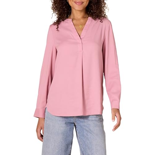 Amazon Essentials Damen Langärmlige Popover-Bluse aus Georgette mit lockerer Passform, Mauve, S von Amazon Essentials