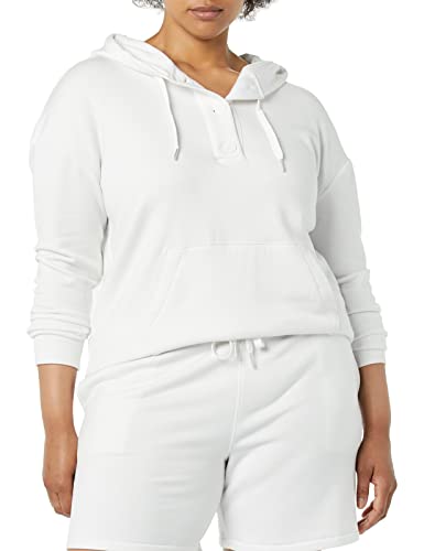 Amazon Essentials Damen Langärmliger Henley-Hoodie aus Fleece (in Übergröße erhältlich) (Früher Amazon Aware), Weiß, XXL von Amazon Essentials