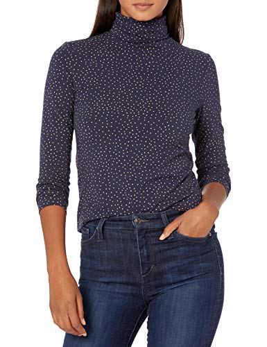 Amazon Essentials Damen Langärmliger Rollkragenpullover (in Übergröße erhältlich), Kamelbraun Marineblau Punkte, M von Amazon Essentials