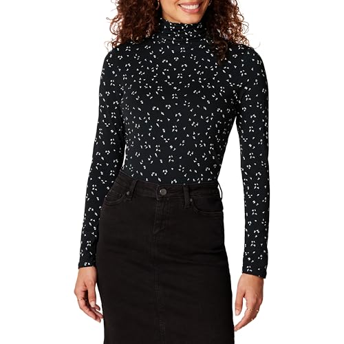 Amazon Essentials Damen Langärmliger Rollkragenpullover (in Übergröße erhältlich), Schwarz Weiß Fallendes Laub, XXL von Amazon Essentials