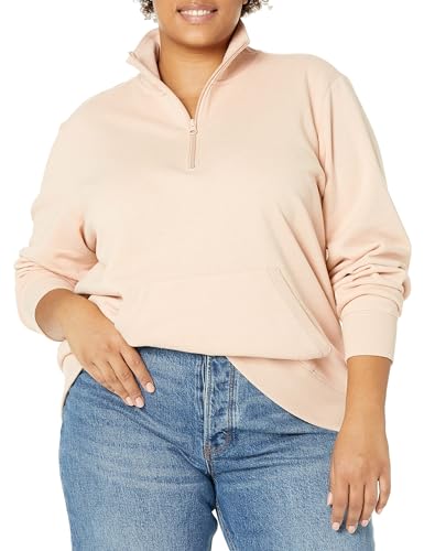 Amazon Essentials Damen Langarm-Oberteil aus Fleece mit Viertelreißverschluss (in Übergröße erhältlich), Beige, 5XL Große Größen von Amazon Essentials