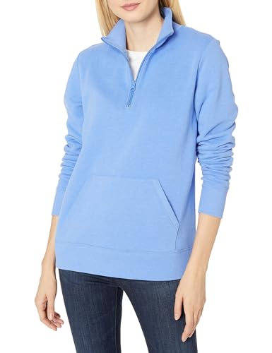 Amazon Essentials Damen Langarm-Oberteil aus Fleece mit Viertelreißverschluss (in Übergröße erhältlich), Blau Heide, L von Amazon Essentials