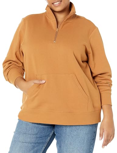 Amazon Essentials Damen Langarm-Oberteil aus Fleece mit Viertelreißverschluss (in Übergröße erhältlich), Dunkles Kamelbraun, 6XL Große Größen von Amazon Essentials