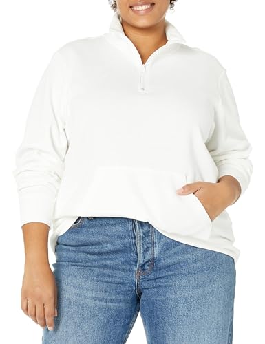 Amazon Essentials Damen Langarm-Oberteil aus Fleece mit Viertelreißverschluss (in Übergröße erhältlich), Elfenbein, 4XL Große Größen von Amazon Essentials