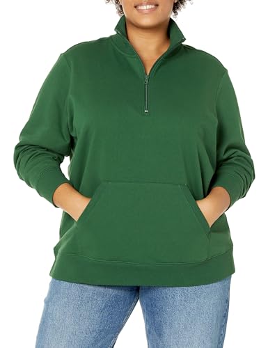 Amazon Essentials Damen Langarm-Oberteil aus Fleece mit Viertelreißverschluss (in Übergröße erhältlich), Grün, 3XL Große Größen von Amazon Essentials