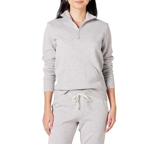 Amazon Essentials Damen Langarm-Oberteil aus Fleece mit Viertelreißverschluss (in Übergröße erhältlich), Hellgrau Meliert, XS von Amazon Essentials