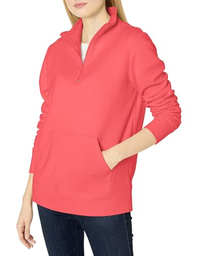 Amazon Essentials Damen Langarm-Oberteil aus Fleece mit Viertelreißverschluss (in Übergröße erhältlich), Korallenrosa, XXL von Amazon Essentials