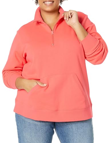 Amazon Essentials Damen Langarm-Oberteil aus Fleece mit Viertelreißverschluss (in Übergröße erhältlich), Kräftiges Rosa, 6XL Große Größen von Amazon Essentials