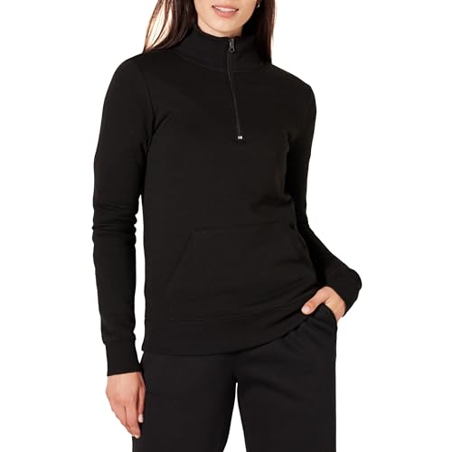 Amazon Essentials Damen Langarm-Oberteil aus Fleece mit Viertelreißverschluss (in Übergröße erhältlich), Schwarz, S von Amazon Essentials