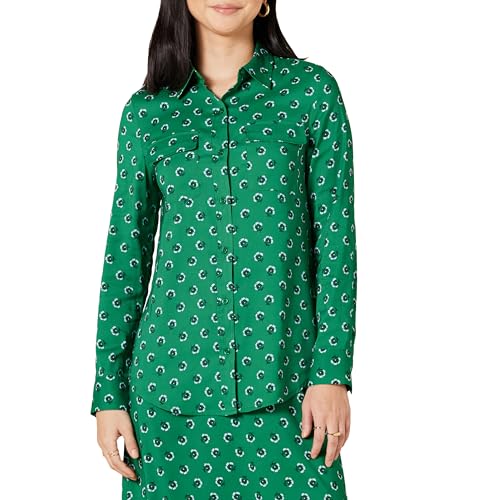 Amazon Essentials Damen Langärmliges Hemd aus Georgette mit Taschen und lockerer Passform, Grün Weiß Floral, M von Amazon Essentials