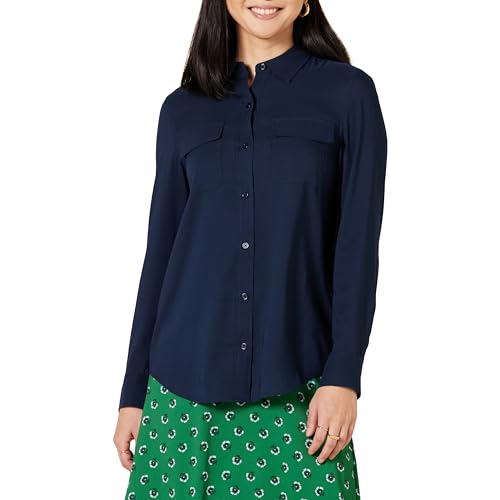 Amazon Essentials Damen Langärmliges Hemd aus Georgette mit Taschen und lockerer Passform, Marineblau, XXL von Amazon Essentials