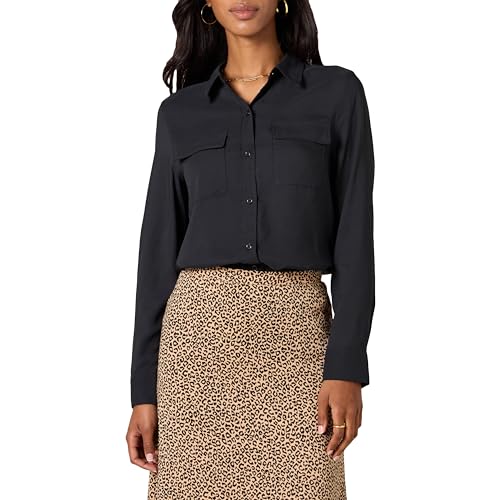 Amazon Essentials Damen Langärmliges Hemd aus Georgette mit Taschen und lockerer Passform, Schwarz, M Amazon Essentials Damen Langärmliges Hemd aus Georgette mit Taschen und lockerer Passform, Schwarz, M von Amazon Essentials