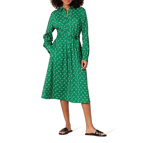 Amazon Essentials Damen Langärmliges Midi-Hemdkleid aus Georgette, Grün Weiß Floral, XL von Amazon Essentials