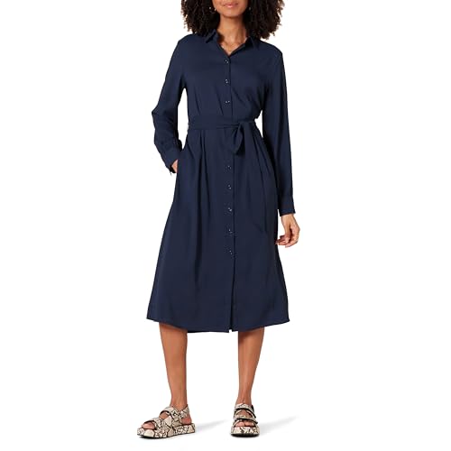 Amazon Essentials Damen Langärmliges Midi-Hemdkleid aus Georgette, Marineblau, XL von Amazon Essentials