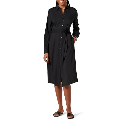 Amazon Essentials Damen Langärmliges Midi-Hemdkleid aus Georgette, Schwarz, M von Amazon Essentials