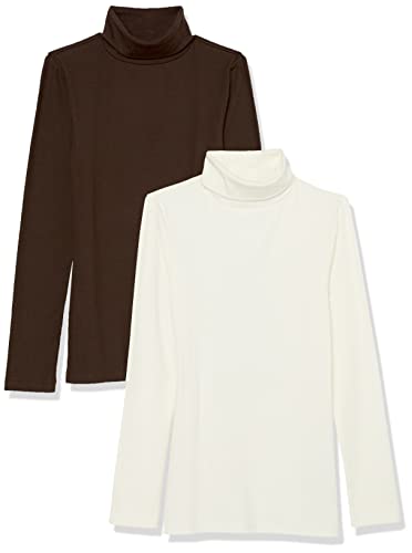 Amazon Essentials Damen Langärmliges Rippstrick-Lagen-Top mit Rollkragen in schmaler Passform (erhältlich in Übergrößen), 2er-Pack, Espresso/Weiß, M von Amazon Essentials
