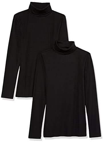 Amazon Essentials Damen Langärmliges Rippstrick-Lagen-Top mit Rollkragen in schmaler Passform (erhältlich in Übergrößen), 2er-Pack, Schwarz, XS von Amazon Essentials