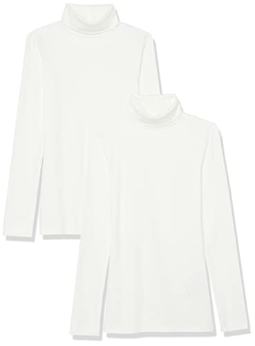 Amazon Essentials Damen Langärmliges Rippstrick-Lagen-Top mit Rollkragen in schmaler Passform (erhältlich in Übergrößen), 2er-Pack, Weiß, XXL von Amazon Essentials