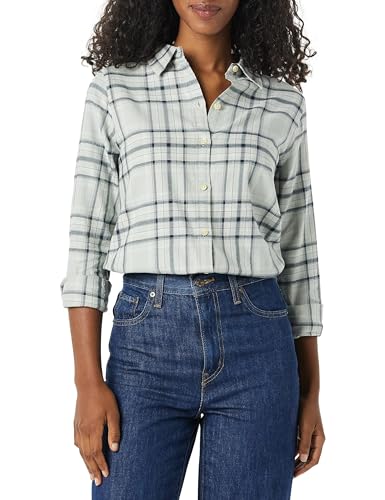 Amazon Essentials Damen Regular-Fit Leichtes Kariertes Langarm-Flanellhemd, Schwarz Grau Karomuster, XXL von Amazon Essentials