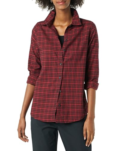 Amazon Essentials Damen Langärmliges leichtes kariertes Flanellhemd in klassischer Passform, Schwarz Rot Mini Kariert, L Amazon Essentials Damen Langärmliges leichtes kariertes Flanellhemd in klassischer Passform, Schwarz Rot Mini Kariert, L von Amazon Essentials