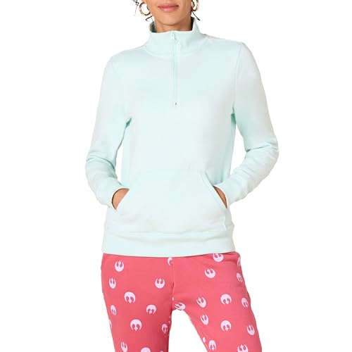 Amazon Essentials Damen Langarm-Oberteil aus Fleece mit Viertelreißverschluss (in Übergröße erhältlich), Aquablau, L von Amazon Essentials