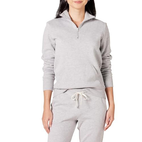 Amazon Essentials Damen Langarm-Oberteil aus Fleece mit Viertelreißverschluss (in Übergröße erhältlich), Hellgrau Meliert, XXL von Amazon Essentials