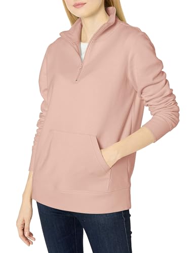 Amazon Essentials Damen Langarm-Oberteil aus Fleece mit Viertelreißverschluss (in Übergröße erhältlich), Hellrosa, L von Amazon Essentials