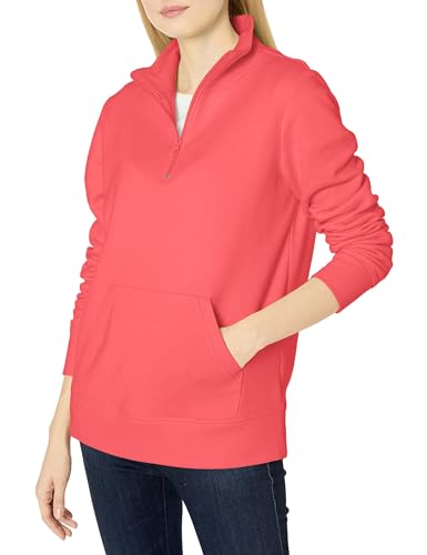 Amazon Essentials Damen Langarm-Oberteil aus Fleece mit Viertelreißverschluss (in Übergröße erhältlich), Korallenrosa, S von Amazon Essentials