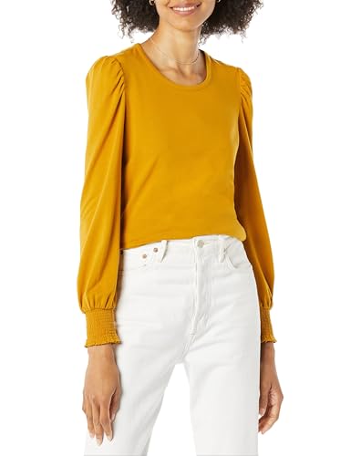 Amazon Essentials Damen Langarm-T-Shirt mit Rundhalsausschnitt und gesmokten Bündchen, Tabakbraun, XXL von Amazon Essentials