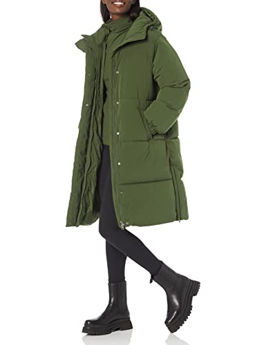 Amazon Essentials Damen Lange Oversize-Daunenjacke mit Kapuze (in Übergröße erhältlich), Dunkles Olivgrün, XXL von Amazon Essentials