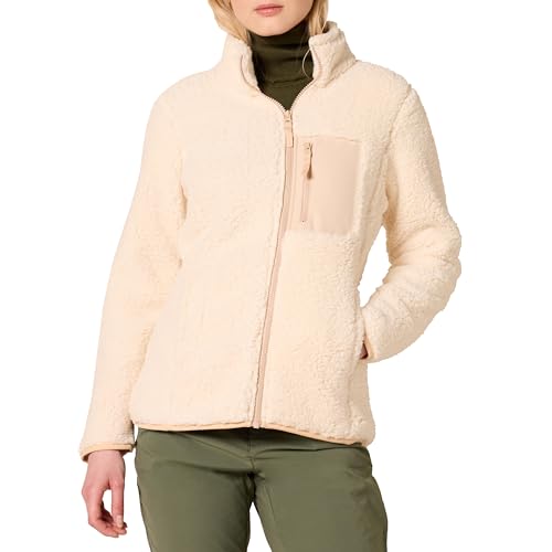 Amazon Essentials Damen Lange Sherpa-Jacke Mit Stehkragen, Durchgehendem Reißverschluss Und Gewebtem Saum (Erhältlich In Übergröße), Beige Farbblock, XL von Amazon Essentials