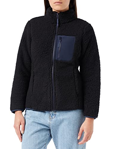 Amazon Essentials Damen Lange Sherpa-Jacke Mit Stehkragen, Durchgehendem Reißverschluss Und Gewebtem Saum (Erhältlich In Übergröße), Schwarz/Marineblau, S von Amazon Essentials