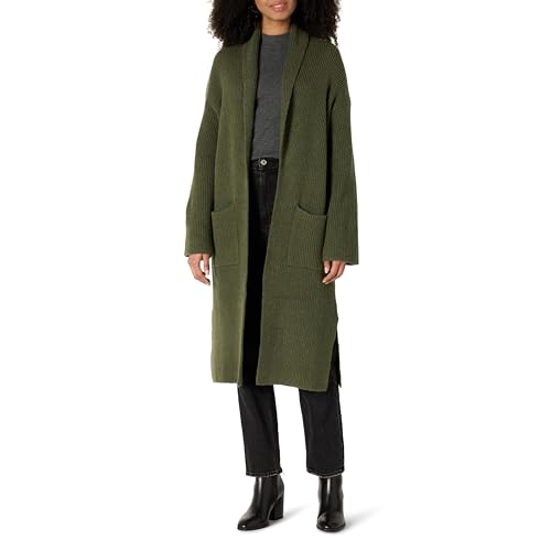 Amazon Essentials Damen Langer Strickpullover aus Baumwollmischgewebe in Übergröße, mit strukturierter Naht, Dunkles Olivgrün, XXL von Amazon Essentials
