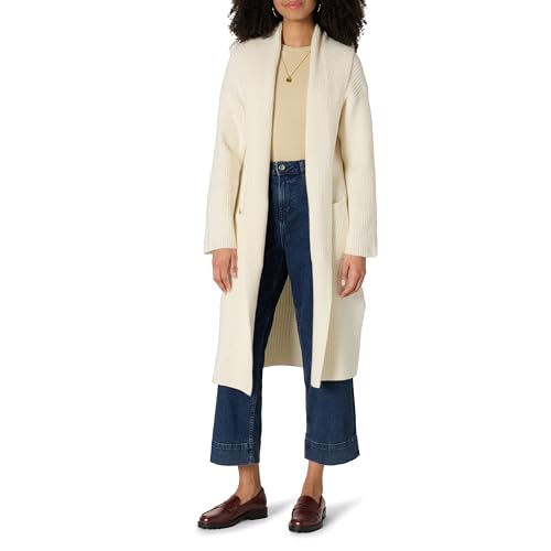 Amazon Essentials Damen Langer Strickpullover aus Baumwollmischgewebe in Übergröße, mit strukturierter Naht, Eierschalenweiß, XXL von Amazon Essentials