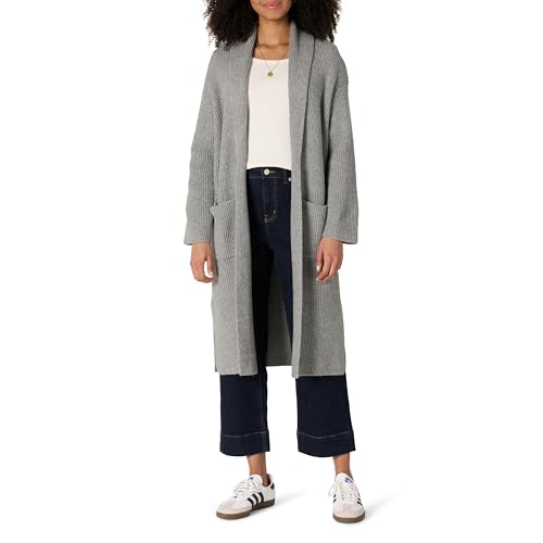 Amazon Essentials Damen Langer Strickpullover aus Baumwollmischgewebe in Übergröße, mit strukturierter Naht, Mittelgrau Meliert, XXL von Amazon Essentials