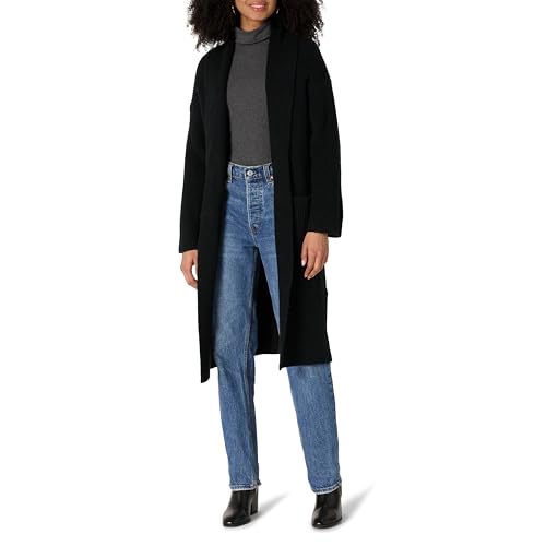 Amazon Essentials Damen Langer Strickpullover aus Baumwollmischgewebe in Übergröße, mit strukturierter Naht, Schwarz, XXL von Amazon Essentials