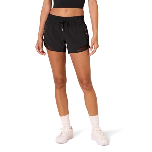 Amazon Essentials Damen Laufshorts, Bund mit Raffung, Gewebt, Strick, Normale Passform (Früher Core 10), Schwarz, L von Amazon Essentials