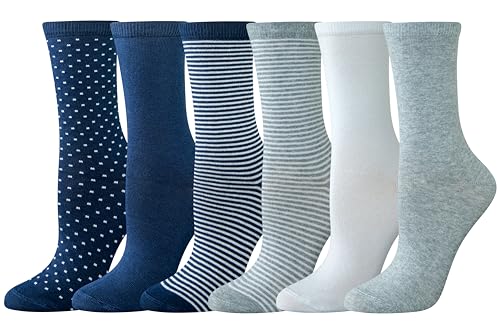 Amazon Essentials Damen Legere Crew Socken, 6 Paar, Einheitliche Farben/Mehrfarbig/Punkte/Streifen, 38.5-43 von Amazon Essentials