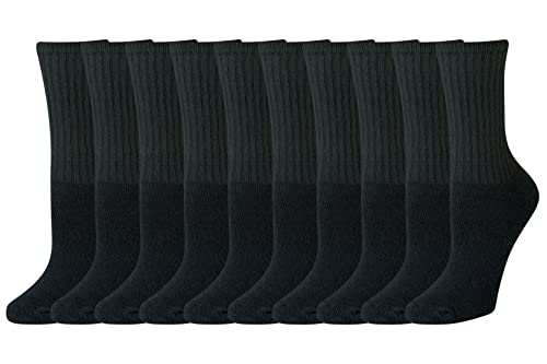 Amazon Essentials Damen Leicht Gepolsterte Crew-Socken aus Baumwolle, 10 Paar, Schwarz, 36-39.5 von Amazon Essentials