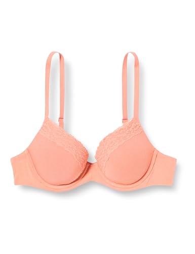Amazon Essentials Damen Leicht gefütterter BH mit voller Abdeckung aus Baumwolle und Spitze, Lachsrosa, 75A von Amazon Essentials