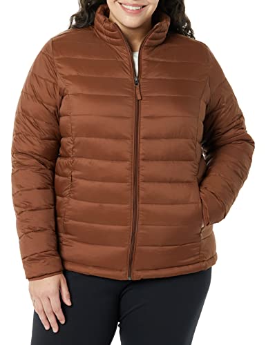 Amazon Essentials Damen Leichte, langärmelige, Wasserabweisende, packbare Pufferjacke (in Übergröße erhältlich), Dunkles Toffee Braun, M von Amazon Essentials