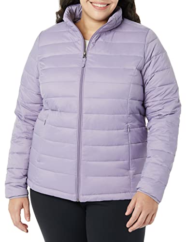 Amazon Essentials Damen Leichte, langärmelige, Wasserabweisende, packbare Pufferjacke (in Übergröße erhältlich), Traube, S von Amazon Essentials