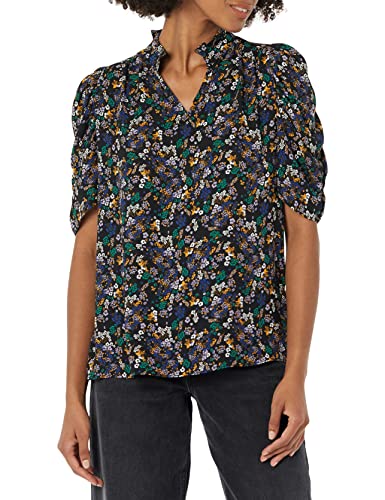 Amazon Essentials Damen Leichte, gewebte Georgette-Bluse mit halben Ärmeln und Rüschenausschnitt, Schwarz Streublumen, XS Amazon Essentials Damen Leichte, gewebte Georgette-Bluse mit halben Ärmeln und Rüschenausschnitt, Schwarz Streublumen, XS von Amazon Essentials