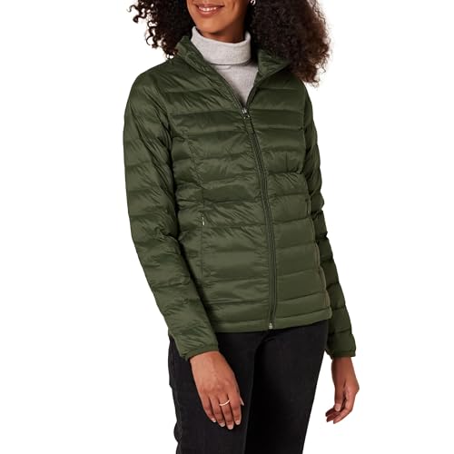 Amazon Essentials Damen Leichte, langärmelige, Wasserabweisende, packbare Pufferjacke (in Übergröße erhältlich), Olivgrün, 4XL Große Größen von Amazon Essentials