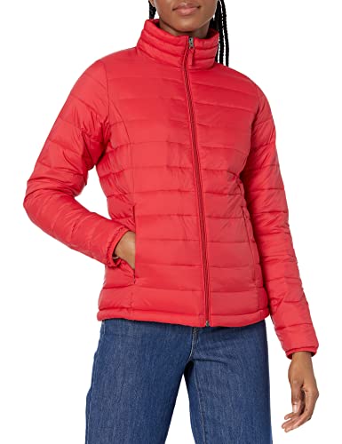 Amazon Essentials Damen Leichte, langärmelige, wasserabweisende, packbare Pufferjacke (in Übergröße erhältlich), Kräftiges Mohnrot, M von Amazon Essentials