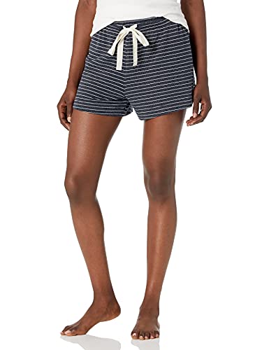 Amazon Essentials Damen Leichte Lounge-Pyjamashorts aus Terry-Frottee, Marineblau Weiß Ministreifen, XXL von Amazon Essentials