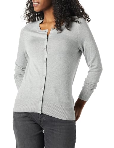 Amazon Essentials Damen Leichte Rundhalsstrickjacke (Erhältlich In Übergröße), Grau Meliert, L von Amazon Essentials
