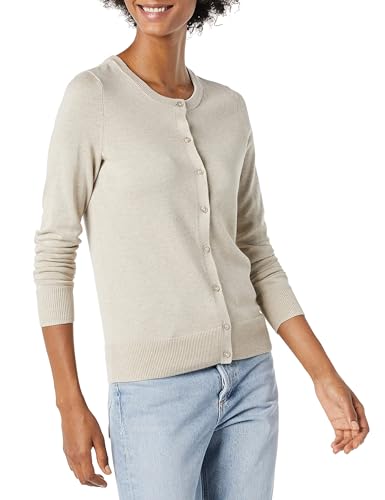 Amazon Essentials Damen Leichte Rundhalsstrickjacke (Erhältlich In Übergröße), Haferbeige Meliert, M von Amazon Essentials